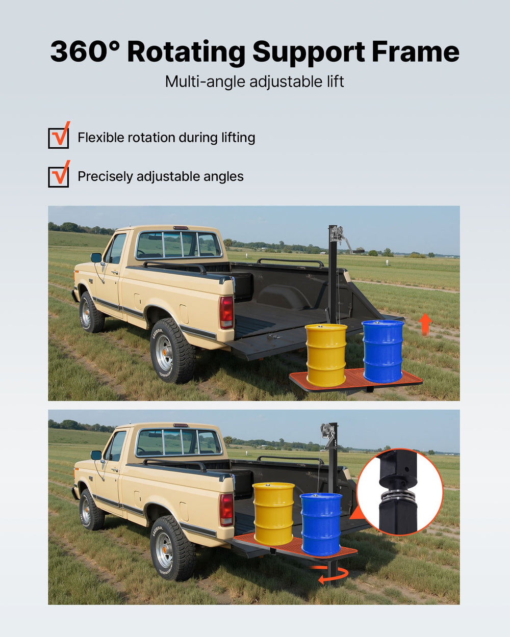 VEVOR Hitch Deer Hoist with Lifting System Platform, 300 lbs Load Capacity, Game Hoist Winch Lift with 2-inch Receiver, 360-Degree Swivel Shaft &amp; Foldable, Hitch-Mounted Deer Hanger for Moving Game