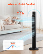 VEVOR Tower Fan, 50-Degree Oscillating Standing Fan, 3 Speeds & 3 Modes & 7.5-Hour Timer, 4.2 m/s High Velocity Floor Air Circulator, Powerful Airflow for Bedroom, Living Room, Home, Office, Black