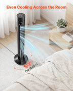 VEVOR Tower Fan, 50-Degree Oscillating Standing Fan, 3 Speeds & 3 Modes & 7.5-Hour Timer, 4.2 m/s High Velocity Floor Air Circulator, Powerful Airflow for Bedroom, Living Room, Home, Office, Black