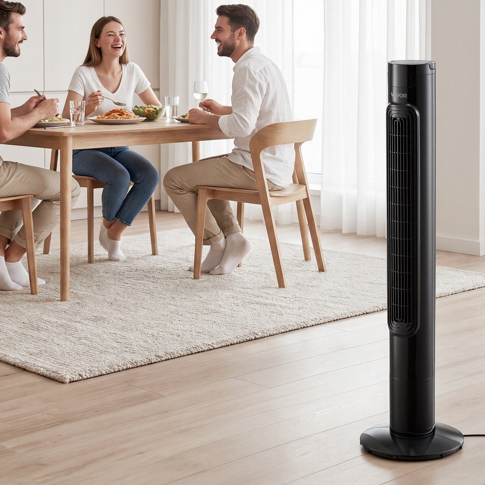 VEVOR Tower Fan, 50-Degree Oscillating Standing Fan, 3 Speeds & 3 Modes & 7.5-Hour Timer, 4.2 m/s High Velocity Floor Air Circulator, Powerful Airflow for Bedroom, Living Room, Home, Office, Black