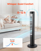 VEVOR Tower Fan, 70-Degree Oscillating Standing Fan, 3 Speeds & 4 Modes & 12-Hour Timer, 5.3 m/s High Velocity Floor Air Circulator, Powerful Airflow for Bedroom, Living Room, Home, Office, Black