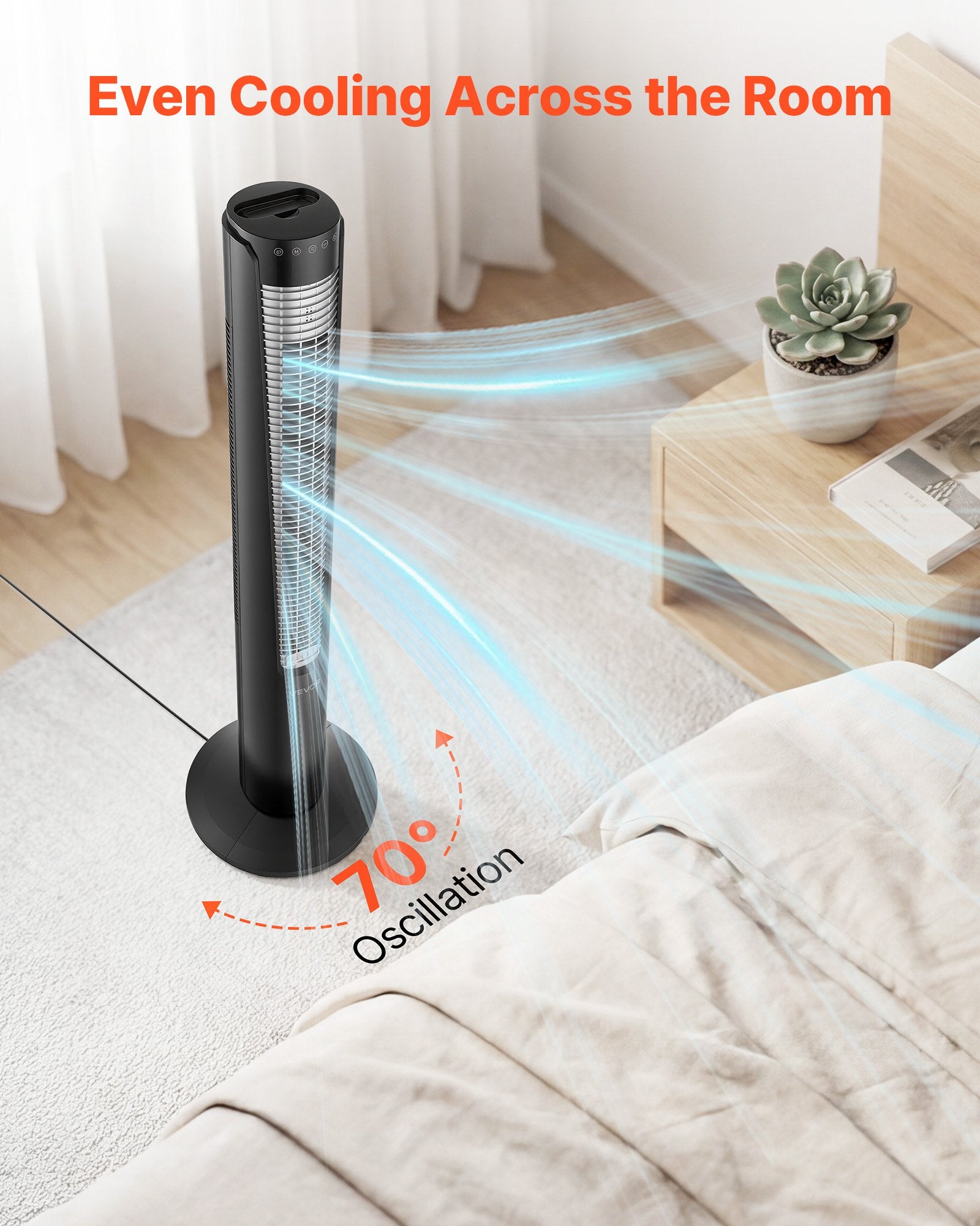 VEVOR Tower Fan, 70-Degree Oscillating Standing Fan, 3 Speeds & 4 Modes & 12-Hour Timer, 5.3 m/s High Velocity Floor Air Circulator, Powerful Airflow for Bedroom, Living Room, Home, Office, Black