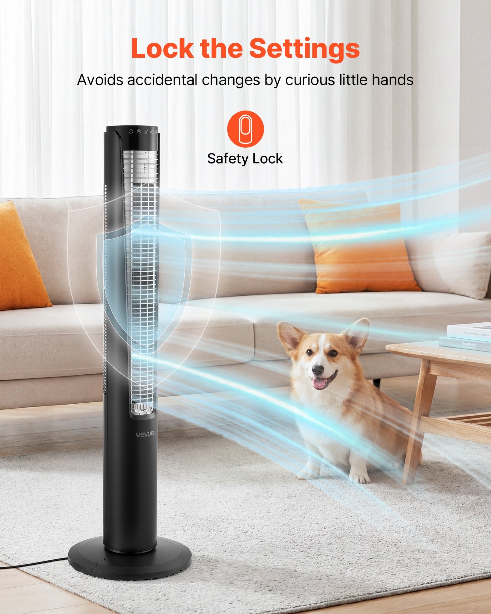 VEVOR Tower Fan, 70-Degree Oscillating Standing Fan, 3 Speeds & 4 Modes & 12-Hour Timer, 5.3 m/s High Velocity Floor Air Circulator, Powerful Airflow for Bedroom, Living Room, Home, Office, Black
