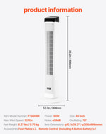 VEVOR Tower Fan, 22 ft/s Velocity Quiet Floor Fan, 70° Oscillating Fans for Indoors with 3 Speeds, 4 Modes, 12H Timer, Portable Standing Bladeless Fan with Remote Control for Bedroom, Office, Home