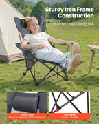 VEVOR Reclining Camping Chair, 4 Adjustable Positions, Portable Folding Lounger for Adults, Mesh Beach Chair with Headrest & Foot Rest, Supports 220 lbs, Heavy Duty Camp Chairs for Patio, Gray