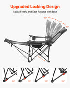 VEVOR Reclining Camping Chair, 4 Adjustable Positions, Portable Folding Lounger for Adults, Mesh Beach Chair with Headrest & Foot Rest, Supports 220 lbs, Heavy Duty Camp Chairs for Patio, Gray