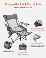 VEVOR Reclining Camping Chair, 4 Adjustable Positions, Portable Folding Lounger for Adults, Mesh Beach Chair with Headrest & Foot Rest, Supports 220 lbs, Heavy Duty Camp Chairs for Patio, Gray