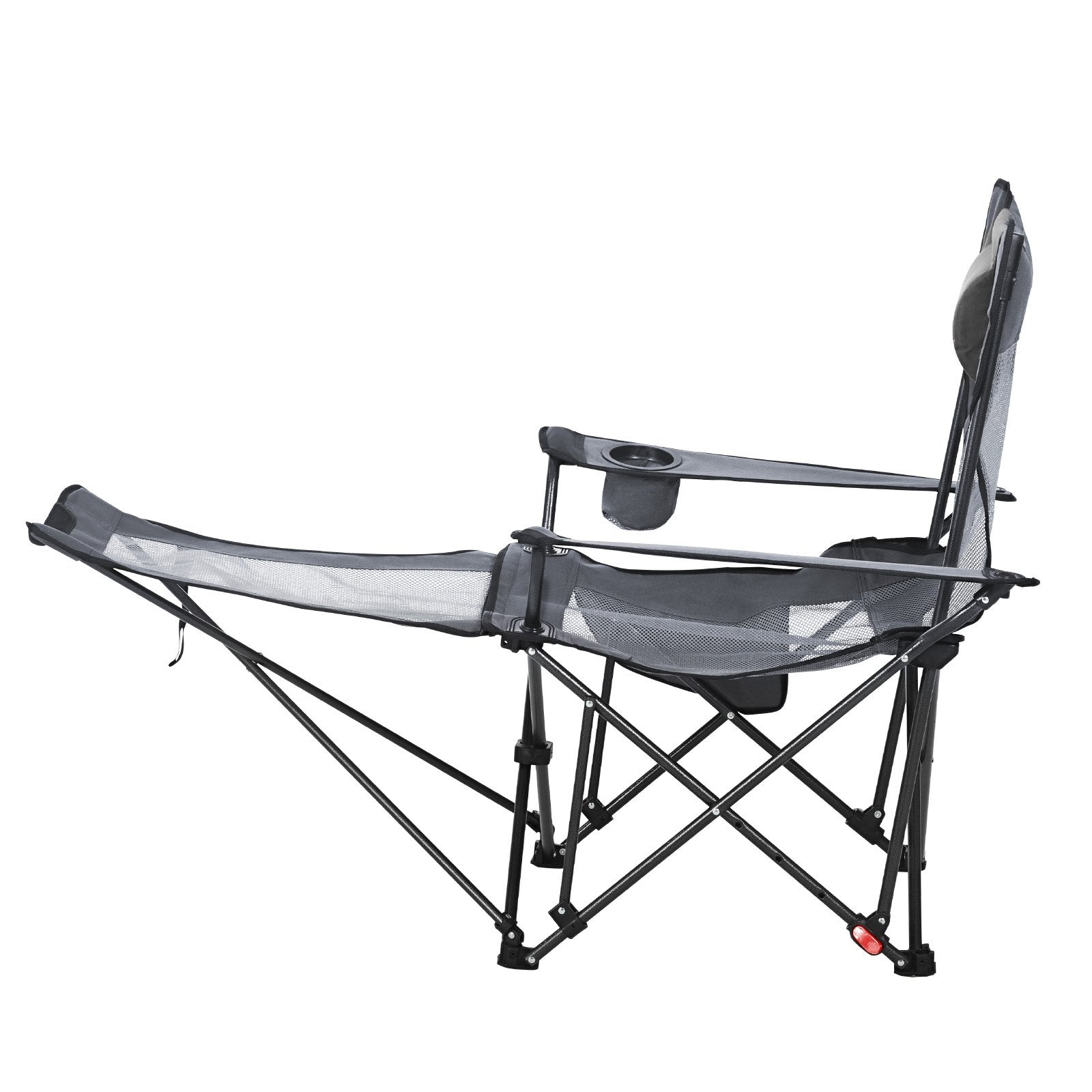 VEVOR Reclining Camping Chair, 4 Adjustable Positions, Portable Folding Lounger for Adults, Mesh Beach Chair with Headrest & Foot Rest, Supports 220 lbs, Heavy Duty Camp Chairs for Patio, Gray