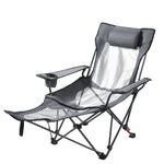 VEVOR Reclining Camping Chair, 4 Adjustable Positions, Portable Folding Lounger for Adults, Mesh Beach Chair with Headrest & Foot Rest, Supports 220 lbs, Heavy Duty Camp Chairs for Patio, Gray