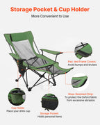 VEVOR Reclining Camping Chair, 4 Adjustable Positions, Portable Folding Lounger for Adults, Mesh Beach Chair with Headrest & Foot Rest, Supports 220 lbs, Heavy Duty Camp Chairs for Patio, Green