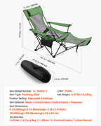 VEVOR Reclining Camping Chair, 4 Adjustable Positions, Portable Folding Lounger for Adults, Mesh Beach Chair with Headrest & Foot Rest, Supports 220 lbs, Heavy Duty Camp Chairs for Patio, Green
