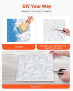 VEVOR 3D Wall Panels, 33-Pack 11.81 x 11.81 in PVC Modern Art Minimalist Diamond Tiles, 32 Sq.Ft Coverage Accent Wall Panel, Interior Home Decor for Ceiling, Bedroom, Living & Gaming Room, Matte White