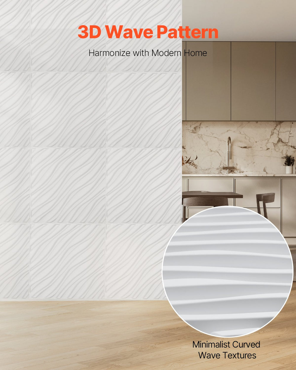 VEVOR 3D Wall Panels, 12-Pack 19.7 x 19.7 in PVC Modern Art Minimalist Wave Tiles, 32 Sq.Ft Coverage Accent Wall Panel, Interior Home Decor for Ceiling, Bedroom, Living & Gaming Room, Matte White