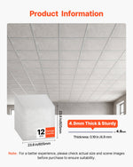 VEVOR 605x605mm PVC Ceiling Tiles 12-Pack Drop Ceiling Panels White Marble, PVC Foam Board, Grid Fit, Water-Resistant, Flexible Cut, Easy to Clean, Modern Decorative Finish for Home, Office Areas