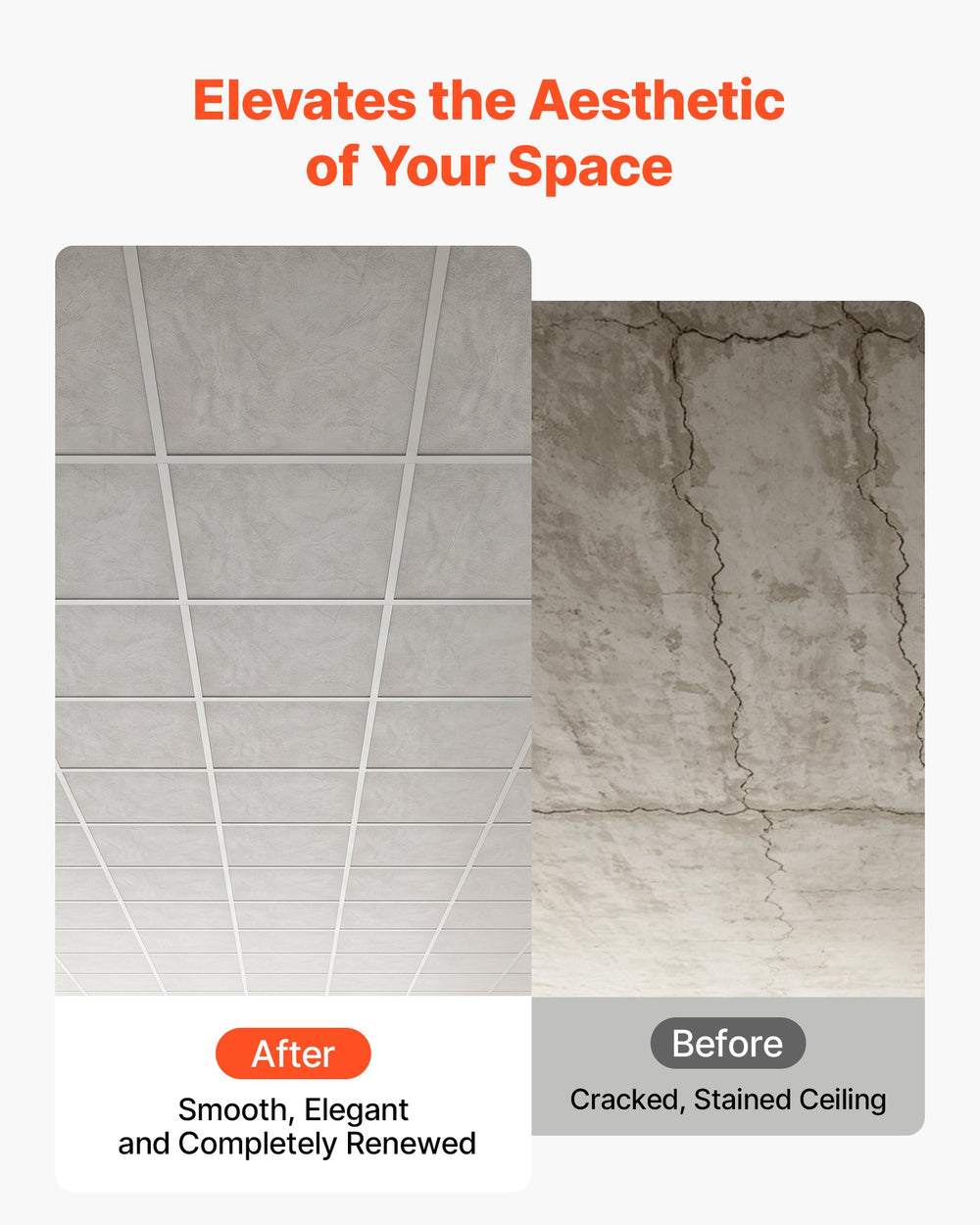 VEVOR 605x605mm PVC Ceiling Tiles 12-Pack Drop Ceiling Panels White Marble, PVC Foam Board, Grid Fit, Water-Resistant, Flexible Cut, Easy to Clean, Modern Decorative Finish for Home, Office Areas
