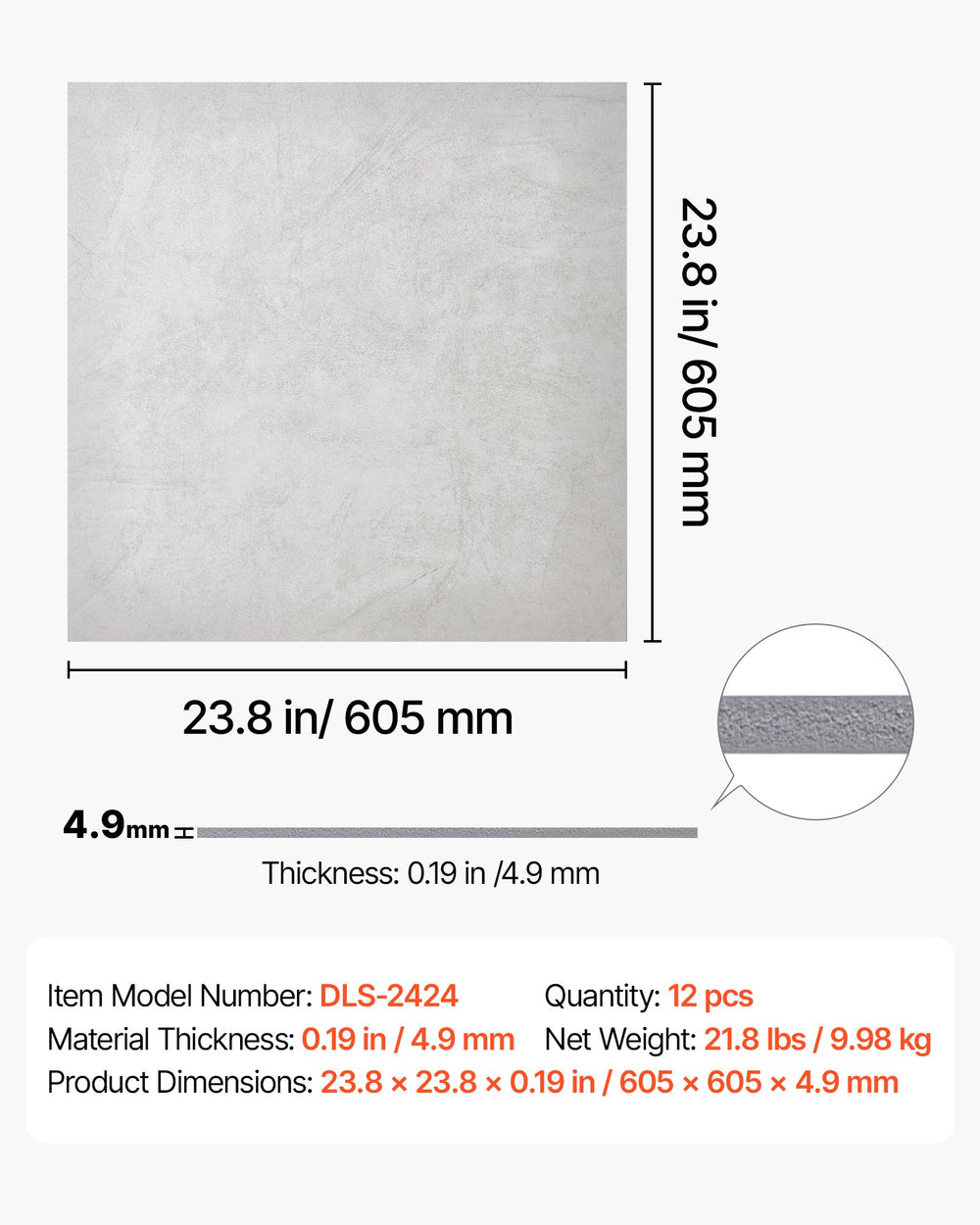 VEVOR 605x605mm PVC Ceiling Tiles 12-Pack Drop Ceiling Panels White Marble, PVC Foam Board, Grid Fit, Water-Resistant, Flexible Cut, Easy to Clean, Modern Decorative Finish for Home, Office Areas