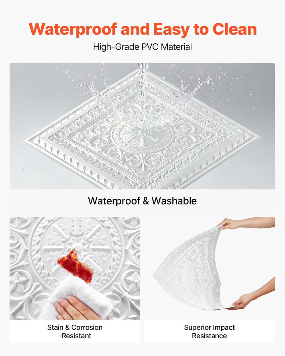 VEVOR 605x605mm PVC Ceiling Tiles 12-Pack White 3D Geometric Panels, Smooth PVC Sheet for Drop Grid, Impact-Resistant, Paintable Surface, Easy Cut, Modern Decorative Style for Home, Office