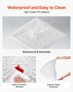 VEVOR 605x605mm PVC Ceiling Tiles 12-Pack White 3D Geometric Panels, Smooth PVC Sheet for Drop Grid, Impact-Resistant, Paintable Surface, Easy Cut, Modern Decorative Style for Home, Office