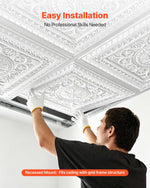 VEVOR 605x605mm PVC Ceiling Tiles 12-Pack White 3D Geometric Panels, Smooth PVC Sheet for Drop Grid, Impact-Resistant, Paintable Surface, Easy Cut, Modern Decorative Style for Home, Office