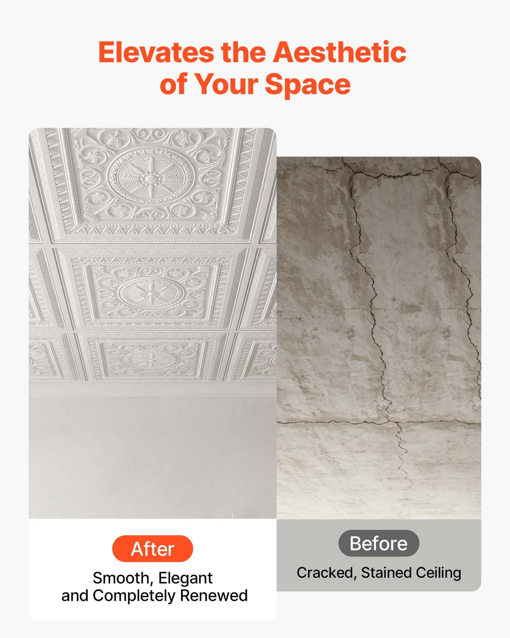 VEVOR 605x605mm PVC Ceiling Tiles 12-Pack White 3D Geometric Panels, Smooth PVC Sheet for Drop Grid, Impact-Resistant, Paintable Surface, Easy Cut, Modern Decorative Style for Home, Office