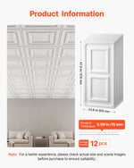 VEVOR 605x1215mm PVC Ceiling Tiles 12-Pack White 3D Textured Accent Panels, Smooth PVC Sheet for Drop Grid, Impact-Resistant, Paintable Surface, Easy Cut, Modern Decorative Style for Home, Office Area
