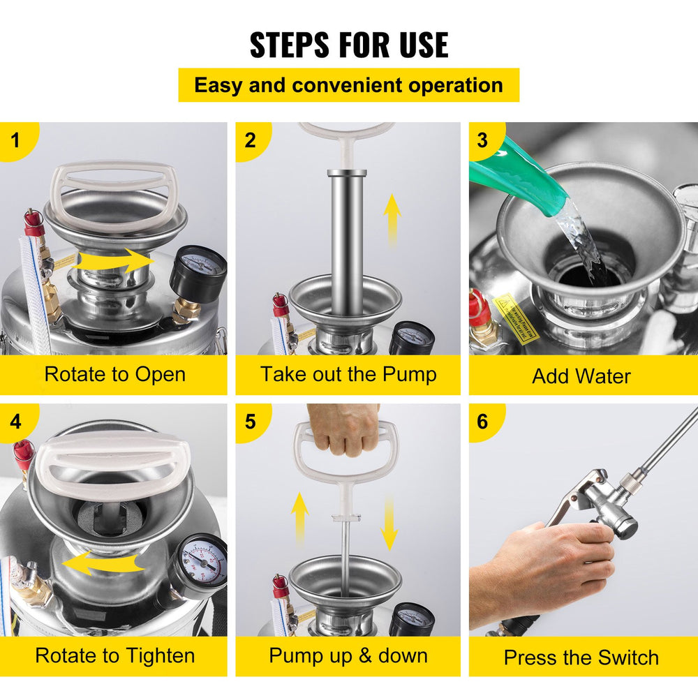 VEVOR Stainless Steel Sprayer 10L Household Gardening and Floor Cleaning Sprayer, Suitable for the Current Neds of Industry, Agriculture, Commerce, Medicine and Other Industries