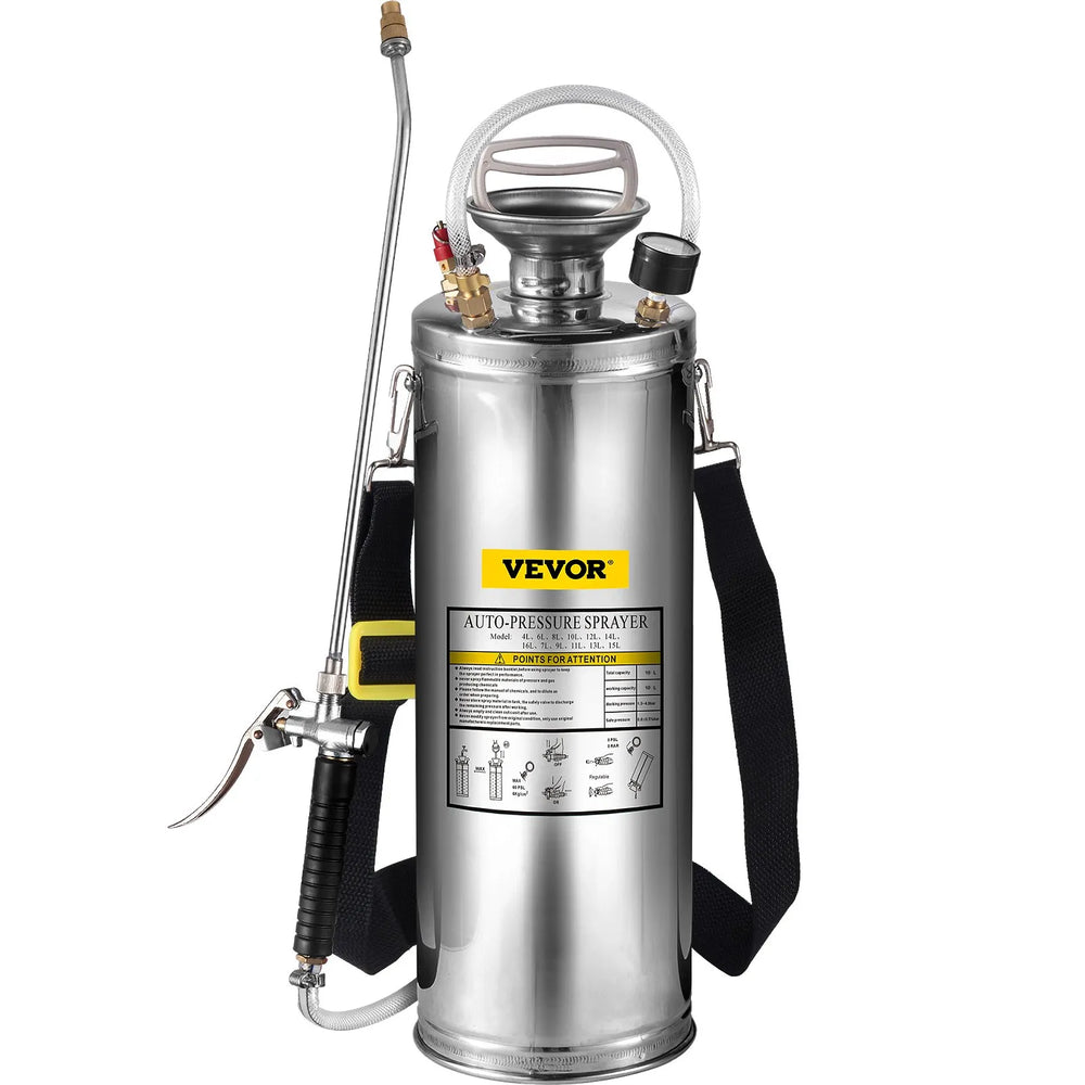 VEVOR Stainless Steel Sprayer 10L Household Gardening and Floor Cleaning Sprayer, Suitable for the Current Neds of Industry, Agriculture, Commerce, Medicine and Other Industries