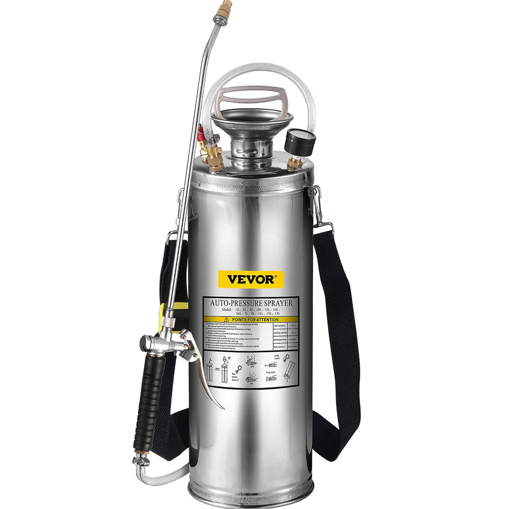 VEVOR Stainless Steel Sprayer 10L Household Gardening and Floor Cleaning Sprayer, Suitable for the Current Neds of Industry, Agriculture, Commerce, Medicine and Other Industries
