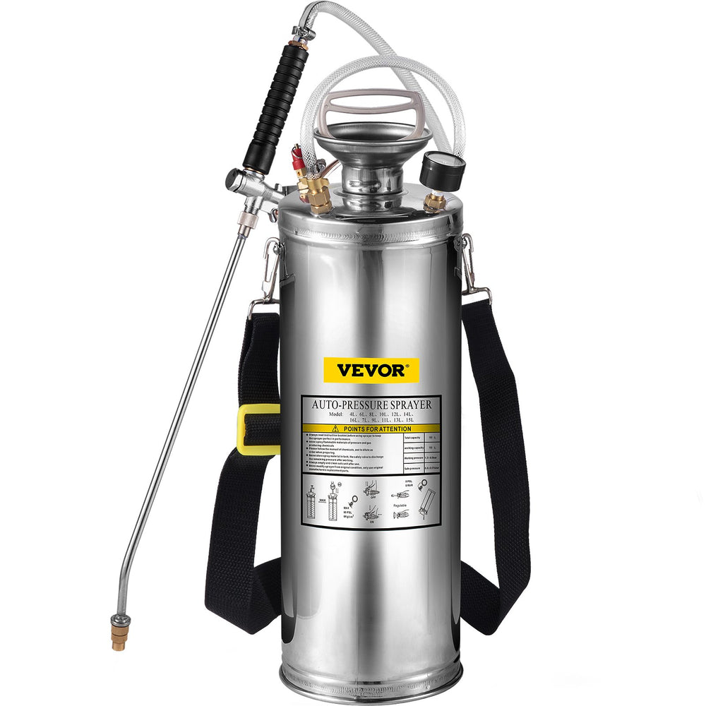 VEVOR Stainless Steel Sprayer 10L Household Gardening and Floor Cleaning Sprayer, Suitable for the Current Neds of Industry, Agriculture, Commerce, Medicine and Other Industries