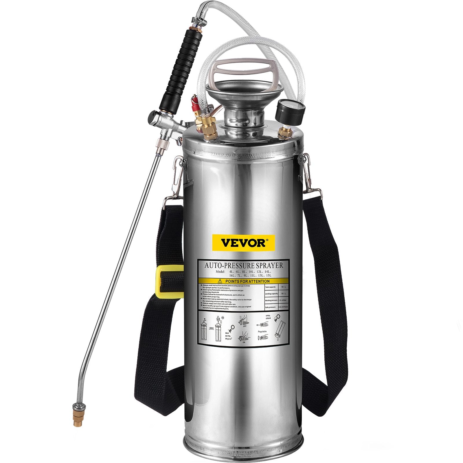 VEVOR Stainless Steel Sprayer 10L Household Gardening and Floor Cleaning Sprayer, Suitable for the Current Neds of Industry, Agriculture, Commerce, Medicine and Other Industries