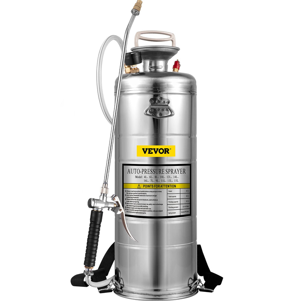VEVOR Stainless Steel Sprayer 12L Household Gardening and Floor Cleaning Sprayer, Suitable for the Current Neds of Industry, Agriculture, Commerce, Medicine and Other Industries