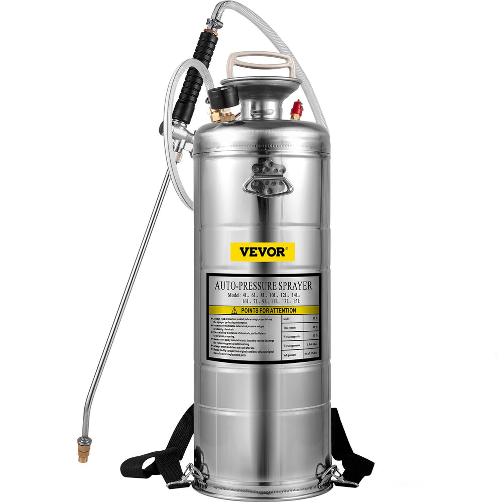 VEVOR Stainless Steel Sprayer 12L Household Gardening and Floor Cleaning Sprayer, Suitable for the Current Neds of Industry, Agriculture, Commerce, Medicine and Other Industries
