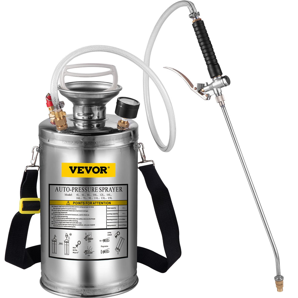 VEVOR Stainless Steel Sprayer 6L Household Gardening and Floor Cleaning Sprayer, Suitable for the Current Neds of Industry, Agriculture, Commerce, Medicine and Other Industries
