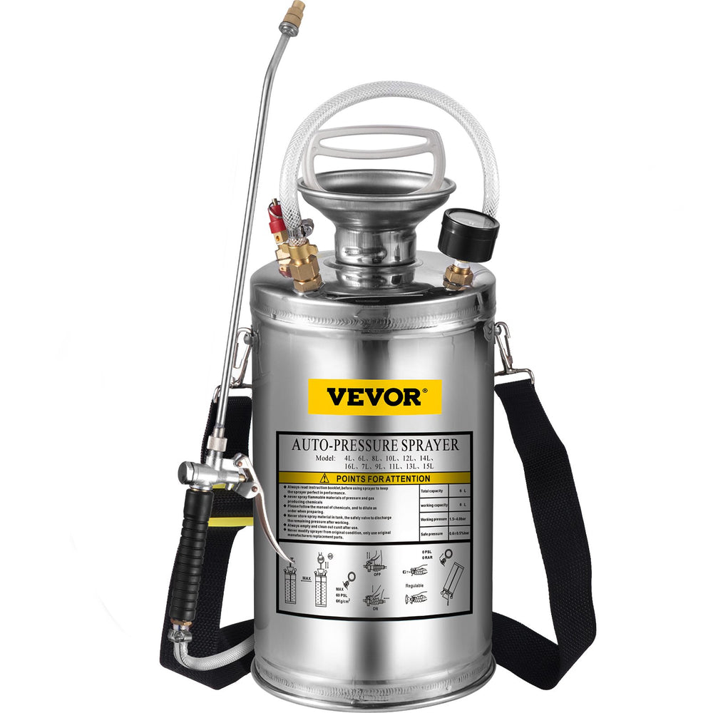 VEVOR Stainless Steel Sprayer 6L Household Gardening and Floor Cleaning Sprayer, Suitable for the Current Neds of Industry, Agriculture, Commerce, Medicine and Other Industries