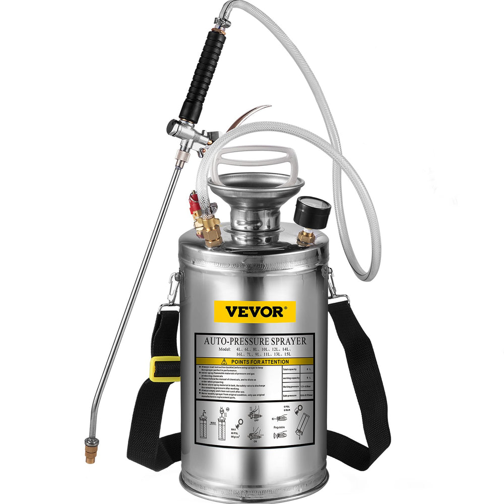 VEVOR Stainless Steel Sprayer 6L Household Gardening and Floor Cleaning Sprayer, Suitable for the Current Neds of Industry, Agriculture, Commerce, Medicine and Other Industries
