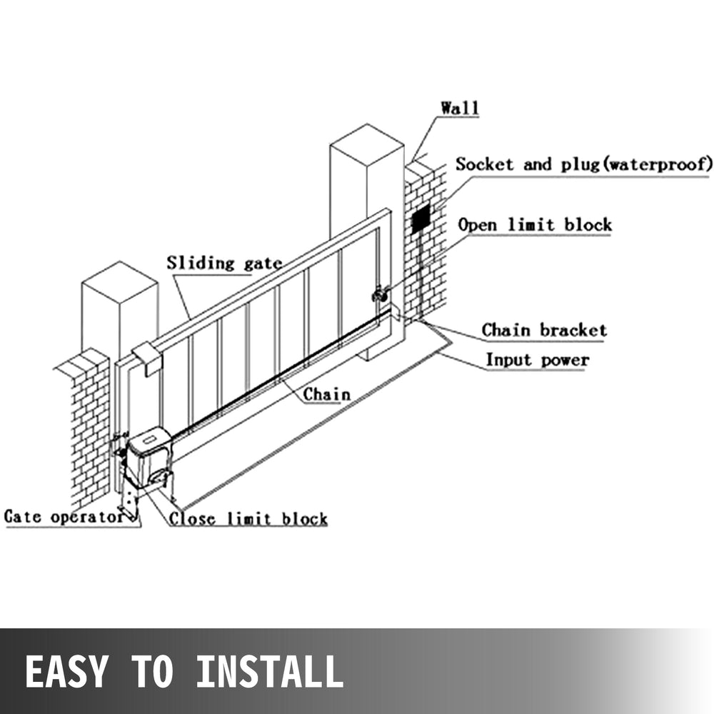 VEVOR Automatic Gate Opener 600 kg/1300 lb, with Infrared Security Photocell Sensor with 2 Remote Controls Sliding Gate Opener Move Speed 1188.7 cm Per Min