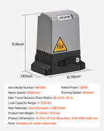 VEVOR Automatic Gate Opener, 280W Electric Sliding Gate Opener for Doors up to 25m 816kg, Nylon Gear Rack Rolling Door Motor with Infrared Sensor & 2 Remote Controls, Driveway Gates Opening System