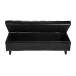VEVOR Button-Tufted Storage Ottoman Bench, PU Leather Bench with Storage and Solid Wood Legs, Modern Shoe Benches Seat for Entryway, Upholstered End of Bed Benches for Living Room, Dining Room, Black