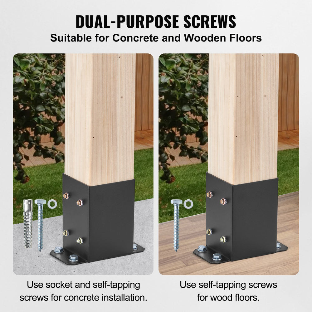 VEVOR 101.6x101.6mm Post Base 10 Pcs, Inner Size 91x91 Post Base Brackets, Heavy Duty Powder-Coated Post Anchor Matte Black Wood Post Brackets for Pavilion Deck Railing Support Deck Base Plate
