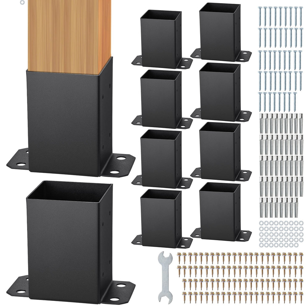 VEVOR 101.6x101.6mm Post Base 10 Pcs, Inner Size 91x91 Post Base Brackets, Heavy Duty Powder-Coated Post Anchor Matte Black Wood Post Brackets for Pavilion Deck Railing Support Deck Base Plate