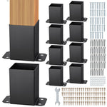 VEVOR 101.6x101.6mm Post Base 10 Pcs, Inner Size 91x91 Post Base Brackets, Heavy Duty Powder-Coated Post Anchor Matte Black Wood Post Brackets for Pavilion Deck Railing Support Deck Base Plate