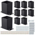 VEVOR 4x4 Post Base 10 Pcs, Inner Size 3.6x3.6 inch / 91.44x91.44 mm Post Brackets, Heavy Duty Carbon Steel Decking Posts, Wood Posts Brackets for Pavilion Deck Railing Support Deck Base Plate, Black