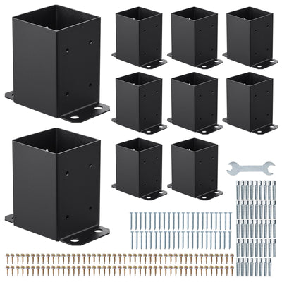 VEVOR 4x4 Post Base 10 Pcs, Inner Size 3.6x3.6 inch / 91.44x91.44 mm Post Brackets, Heavy Duty Carbon Steel Decking Posts, Wood Posts Brackets for Pavilion Deck Railing Support Deck Base Plate, Black