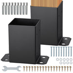 VEVOR 101.6x101.6mm Post Base 2 Pcs, Inner Size 91x91 Post Base Brackets, Heavy Duty Powder-Coated Post Anchor Matte Black Wood Post Brackets for Pavilion Deck Railing Support Deck Base Plate