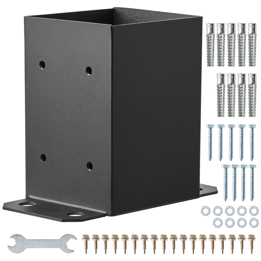VEVOR 101.6x101.6mm Post Base 2 Pcs, Inner Size 91x91 Post Base Brackets, Heavy Duty Powder-Coated Post Anchor Matte Black Wood Post Brackets for Pavilion Deck Railing Support Deck Base Plate