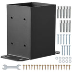 VEVOR 101.6x101.6mm Post Base 2 Pcs, Inner Size 91x91 Post Base Brackets, Heavy Duty Powder-Coated Post Anchor Matte Black Wood Post Brackets for Pavilion Deck Railing Support Deck Base Plate