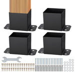 VEVOR 152.4x152.4 Post Base 4 Pcs, Inner Size 142x142 Post Base Brackets, Heavy Duty Powder-Coated Post Anchor Matte Black Wood Post Brackets for Pavilion Deck Railing Support Deck Base Plate