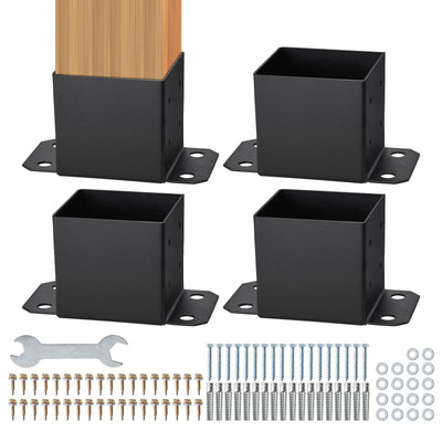 VEVOR 152.4x152.4 Post Base 4 Pcs, Inner Size 142x142 Post Base Brackets, Heavy Duty Powder-Coated Post Anchor Matte Black Wood Post Brackets for Pavilion Deck Railing Support Deck Base Plate