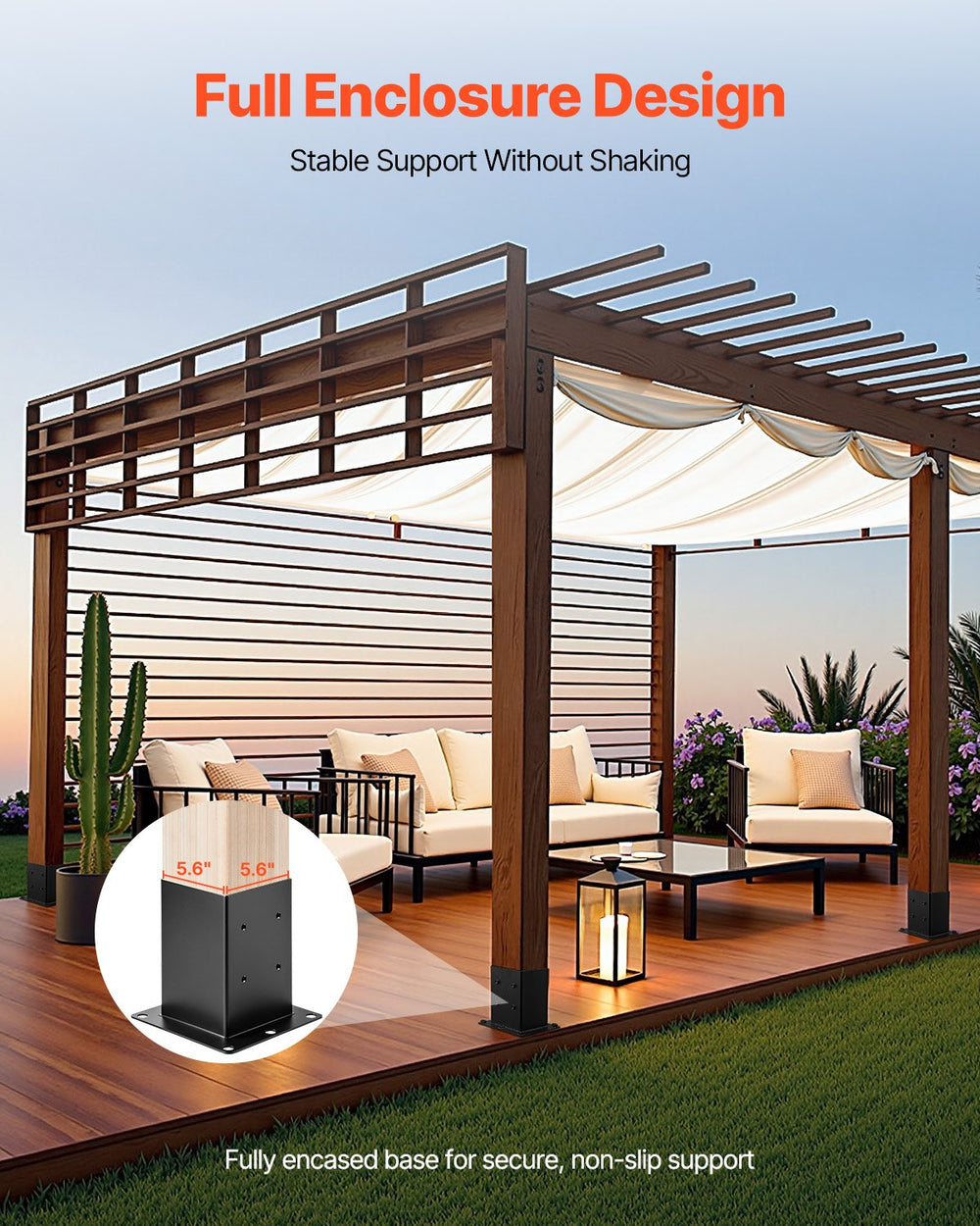 VEVOR 6x6 Post Base 4 Pcs, Inner Size 5.6x5.6 inch / 142x142 mm Post Brackets, Heavy Duty Carbon Steel Decking Posts, Wood Posts Brackets for Pavilion Deck Railing Support Deck Base Plate, Black