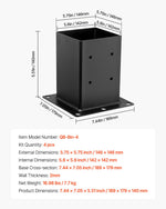 VEVOR 6x6 Post Base 4 Pcs, Inner Size 5.6x5.6 inch / 142x142 mm Post Brackets, Heavy Duty Carbon Steel Decking Posts, Wood Posts Brackets for Pavilion Deck Railing Support Deck Base Plate, Black